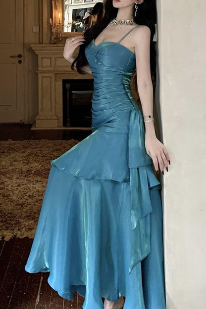 Elegant And Chic Asymmetrical Ruffle Cami Dresses Fashion Women Plain Party Prom Evening Modest Birthday Wedding Guest Dress AB956