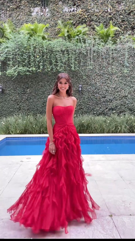 Modest A Line Strapless Hot Pink Chiffon Marine Ball Dresses Long Formal Gowns Chiffon Prom Dresses Evening Gowns AB822