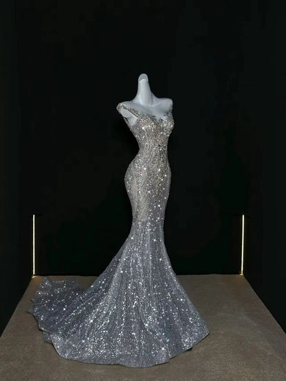 Robes de bal élégantes sirène magnifiques, robe de soirée scintillante, tapis rouge, robe de soirée longue N4042