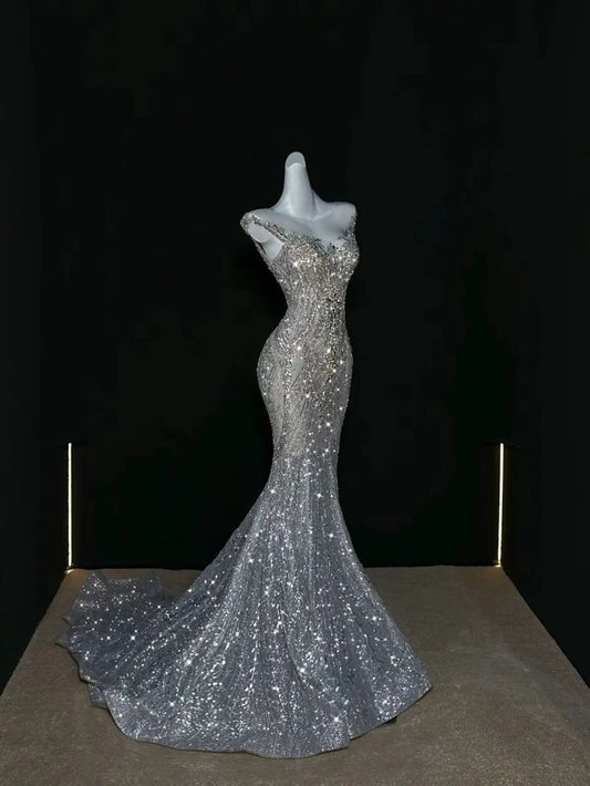 Classy Prom Dresses Mermaid Beautiful Sparkle Red Carpet Evening Gown Long Formal Dress N4042