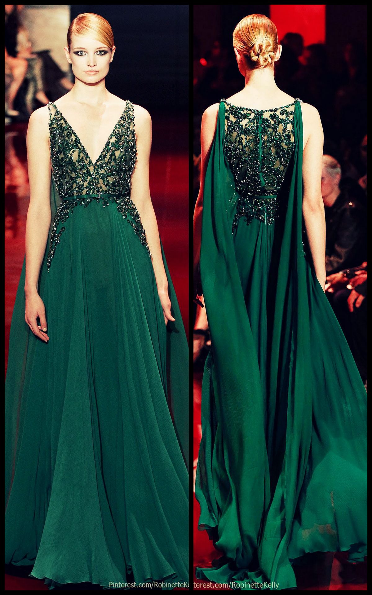 Chic A line V Neck Chiffon Beaded Green Sleeveless Evening Formal Prom Dresses AB455