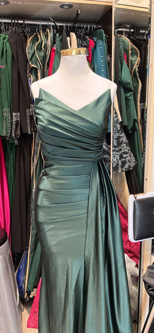 Beautiful Mermaid Sweetheart Dark Green Satin Maxi Long Party Prom Dresses Evening Dress AB281