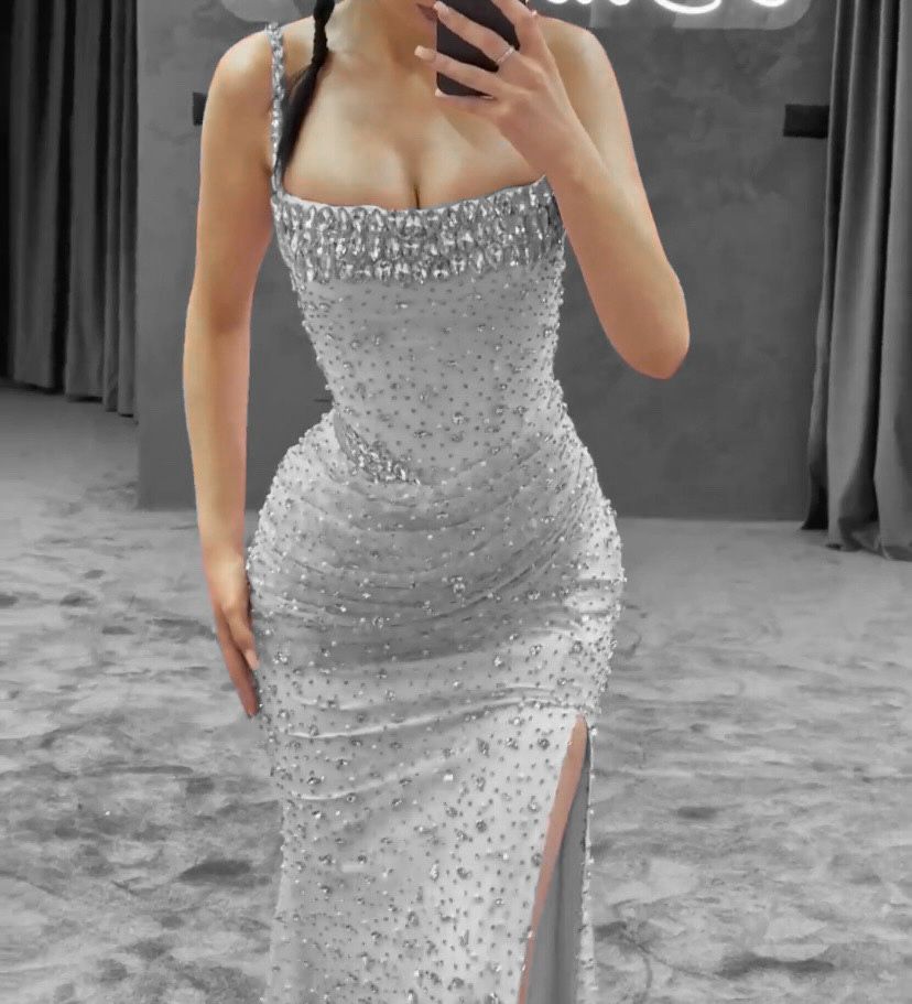 Robe de bal sirène unique à bretelles spaghetti argentées et paillettes roses, robe longue de soirée pour 22e anniversaire, robe de soirée formelle RA002