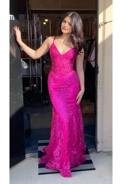 Glitzerndes Meerjungfrauen-Abendkleid für Damen, pinkfarbene Pailletten, langes formelles Ballkleid, AB1716