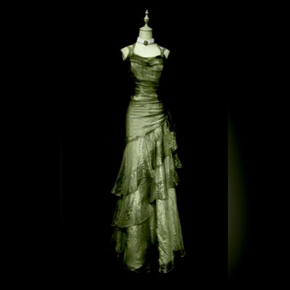 Robe de bal longue en tulle vert, sexy, à bretelles sirène, tenue de soirée pour 21e anniversaire, robe de remise de diplôme, RB966