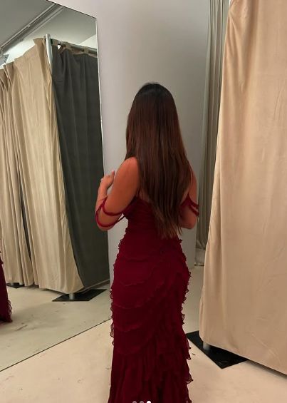 Pretty Mermaid Off The Shoulder Burgundy Slit Long Prom Dresses Formal Evening Dress N1622