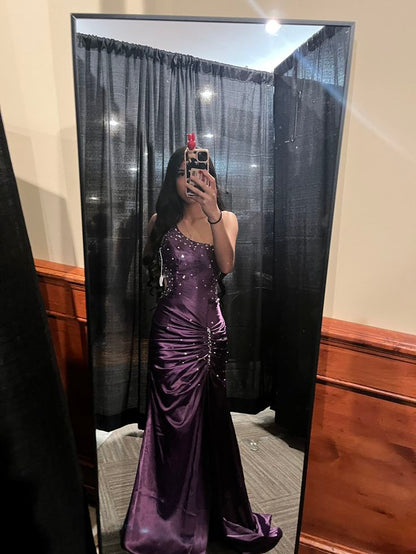 Robe de bal longue vintage style sirène, asymétrique, en satin raisin, sans manches, tenue de soirée pour 21e anniversaire, robe de remise de diplôme, RB017