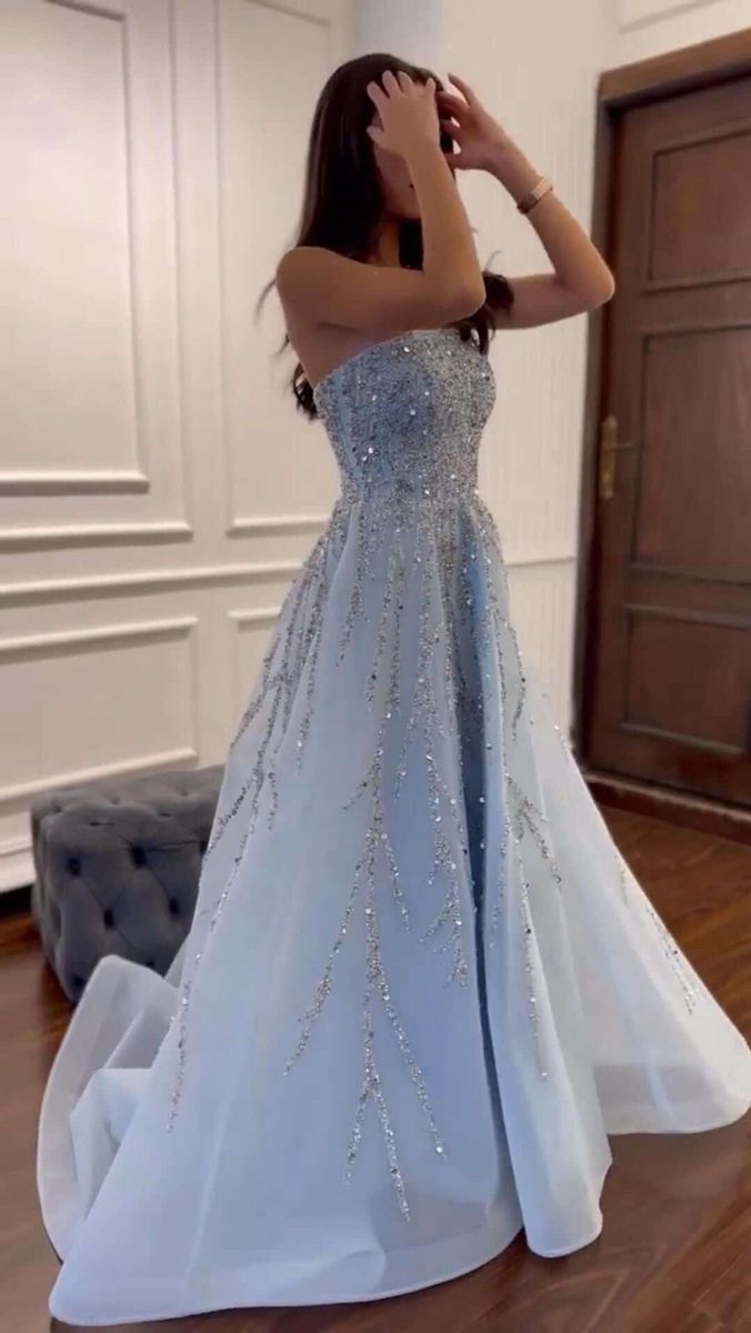 Robe de bal chic, bustier, bustier, tulle bleu ciel clair, froncée, inspiration robe de soirée longue et élégante pour femme AB1806
