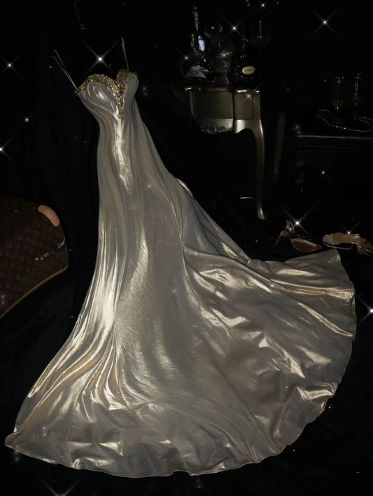 Mermaid Sweetheart Gold With Beadings Long Prom Dresses Party Dress For Women AB1509