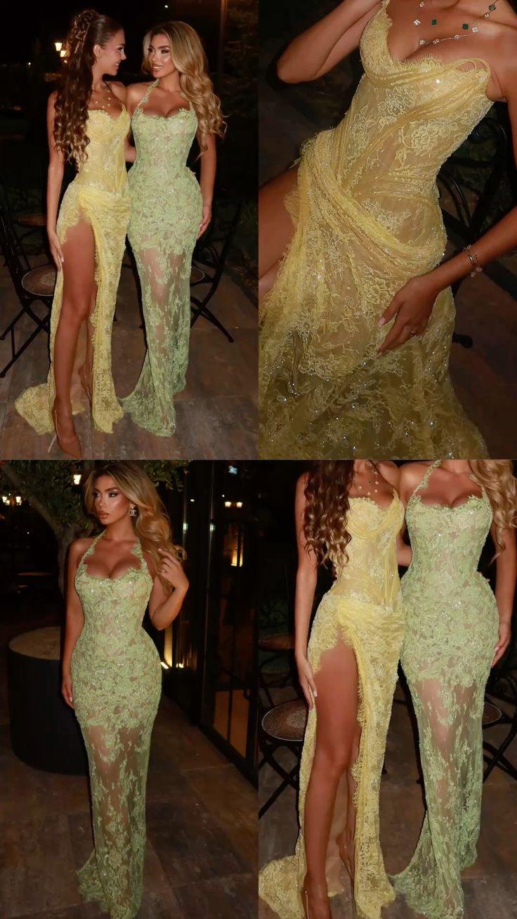 Robe de bal longue sirène unique, décolleté cœur, dentelle jaune, fente, robe de soirée, tenue pour un 21e anniversaire, robe de remise de diplôme N900