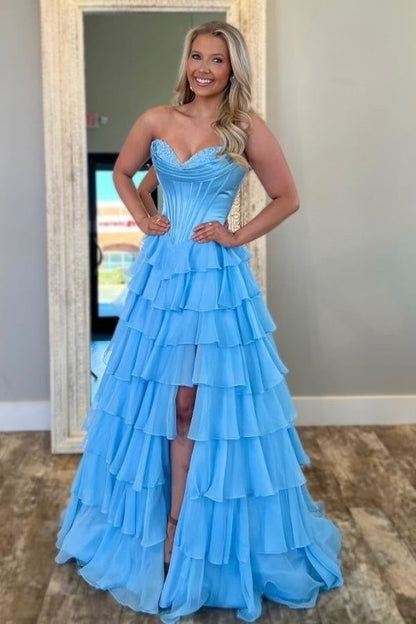 Robe de bal élégante en mousseline de soie bleu marine, décolleté en cœur, tenue de soirée pour 20e anniversaire, robe de remise de diplôme RB871