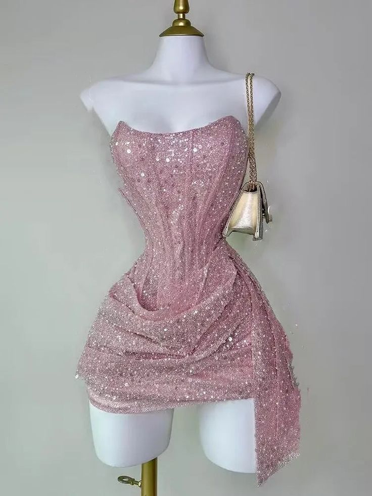 Süßes Etui Trägerloses Pinkes Pailletten-Minikurz-Formelles 8. Klasse Homecoming-Kleid Sommer Mittelschule Hoco Kleid N4736