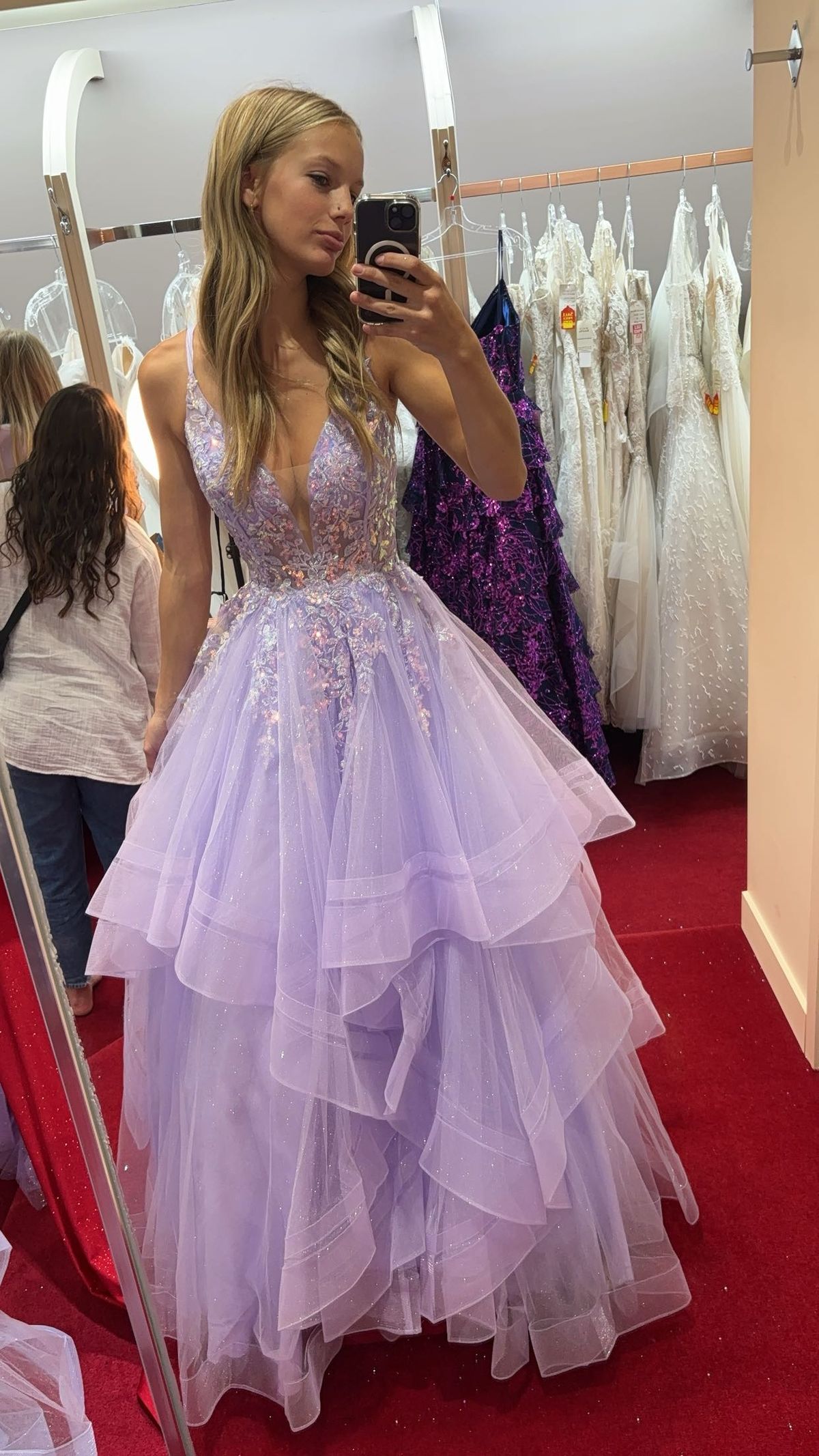 Modest Ball Gown Spaghetti Strap Lilac Lace Tulle Prom Dresses Long Sweet 16 Birthday Party Dress Evening Dresses AB1152