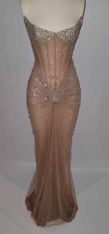 Robe de bal de luxe sirène à corset brodé de perles de cristal - Tenue pour un 20e anniversaire N876