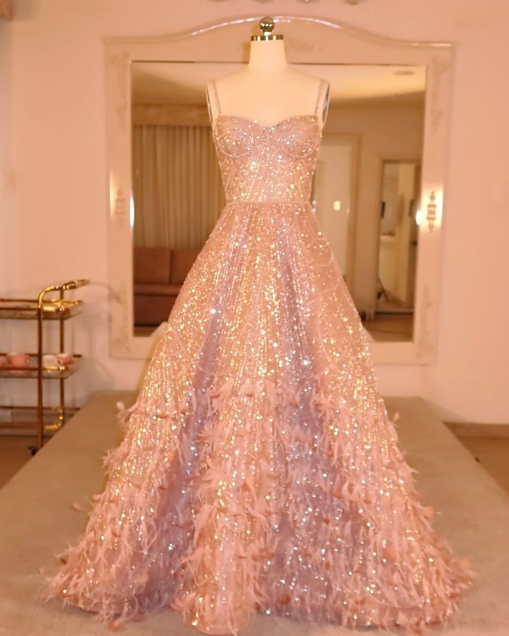 Robe de soirée scintillante à bretelles fines, sequins roses, longue, sans manches, formelle, pour femmes, filles, adolescentes, robes de bal N2316