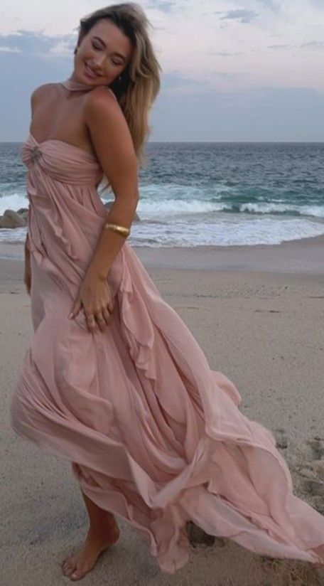 Stunning Prom Dresses A Line Pink Chiffon Strapless With Scarf Long Formal Dress N2472