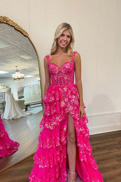 Pretty Off The Shoulder Pink Lace Slit Long Formal Prom Dresses Evening Dress Formal Party Gowns AB480
