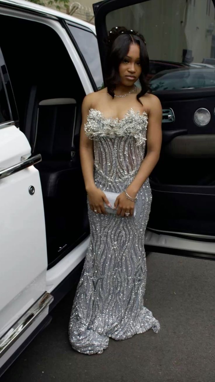 Glitzernde Ballkleider Meerjungfrau Sweetheart Silber Pailletten Funkelndes Abendkleid für Schwarze Frauen Mädchen N4045