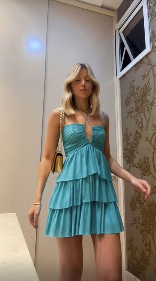 Unique A Line Halter Blue Short 18th Birthday Dress Freshman Homecoming Dresses Cocktail Gown RB024