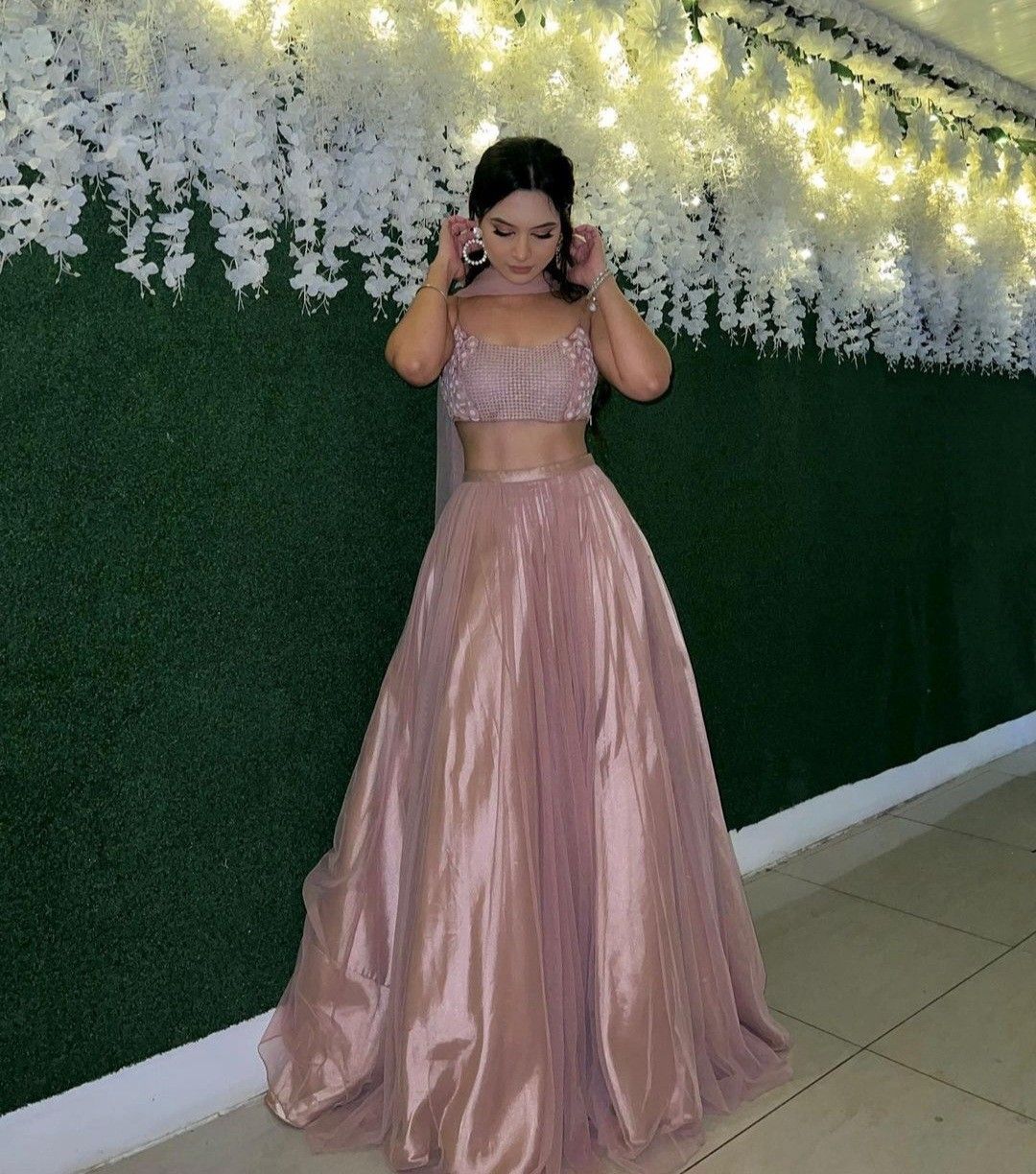 Unique 2 Pieces A line Spaghetti Strap Pink Prom Dresses Long Party Dress 22th Birthday Outfits Graduation Dress AB303