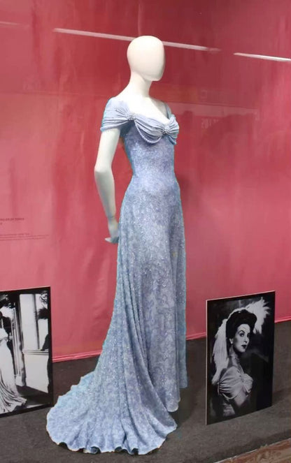 Vintage A-Linien-Abendkleid aus blauer Spitze mit herzförmigem Ausschnitt, elegantem Ballkleid, Tanzoutfit N533