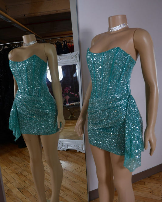 Sparkly Sheath Strapless Blue Sequin Mini Graduation Hoco Dresses Short Senior Homecoming Outfits RB3671