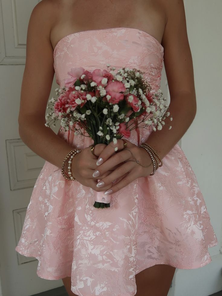 Sweet A Line Strapless Lace Pink Birthday Outfits Mini Party Gown inspo Short Cocktail Hoco Dresses RB6084