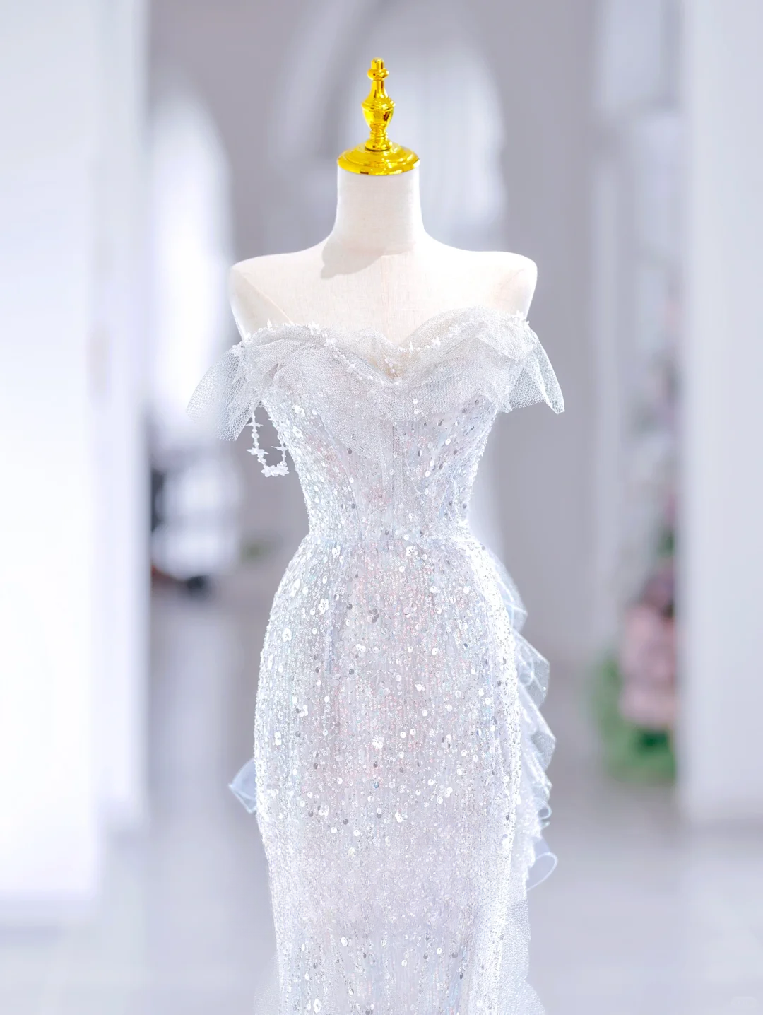 Princess Mermaid Sweetheart Sleeveless Long White Sequin Wedding Dress Beautiful Formal Cute Wedding Dresses DH2810