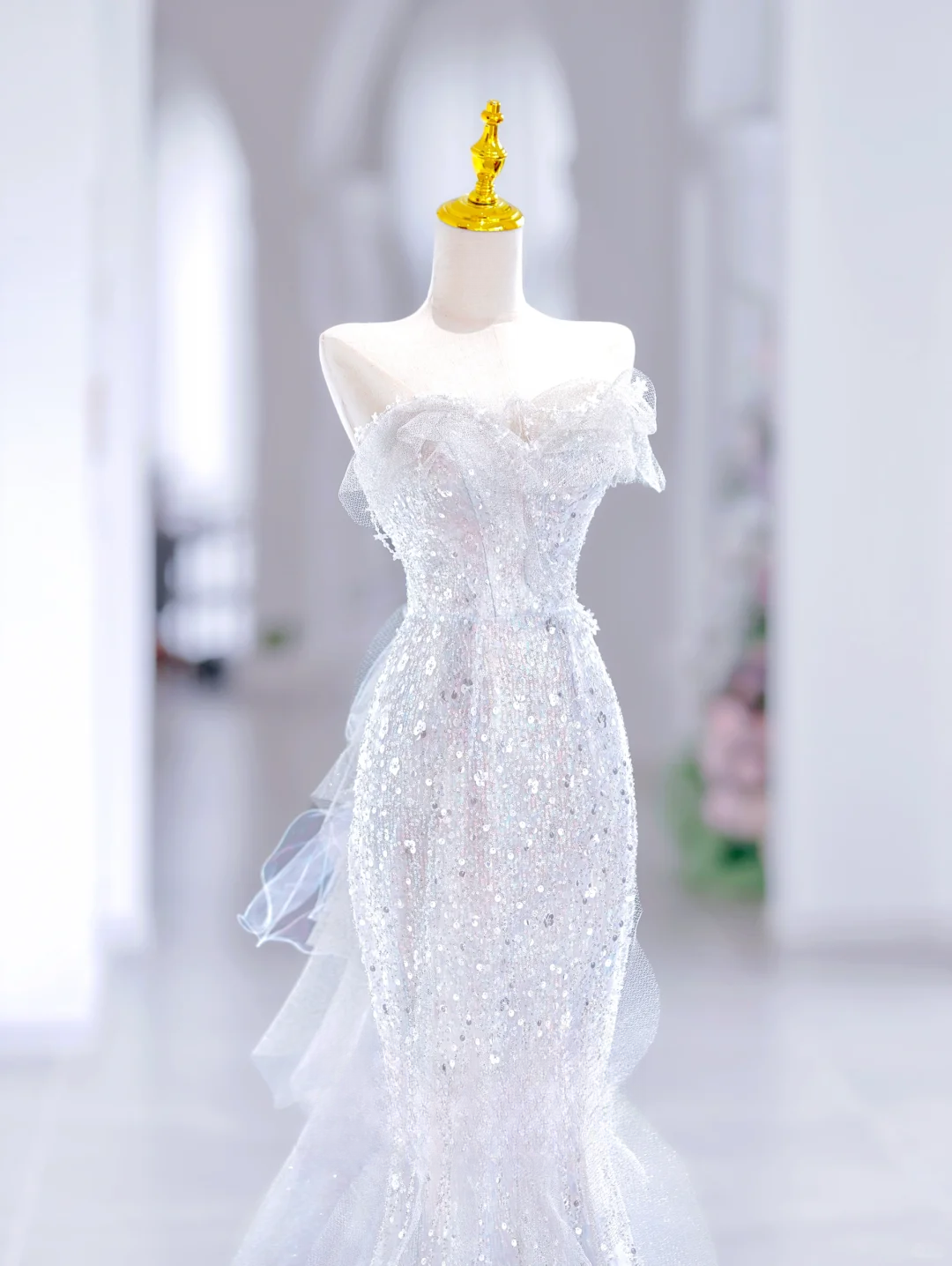 Princess Mermaid Sweetheart Sleeveless Long White Sequin Wedding Dress Beautiful Formal Cute Wedding Dresses DH2810