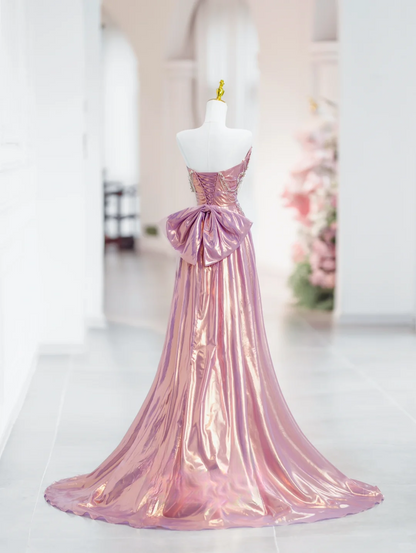 Elegant Mermaid Sweetheart Pink Satin Long Floor Length Prom Dress Inspiration Long Prom Dresses DH2815