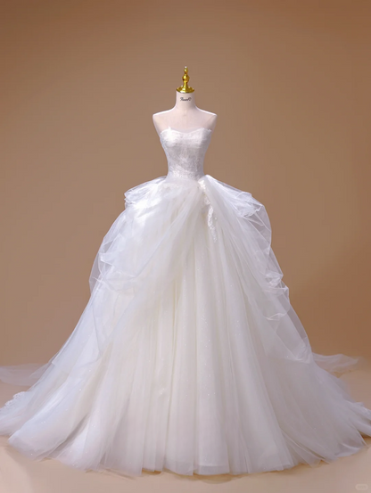 Robe de mariée longue blanche en tulle, robe de bal princesse, sans bretelles, magnifique robe de mariée formelle, DH2816