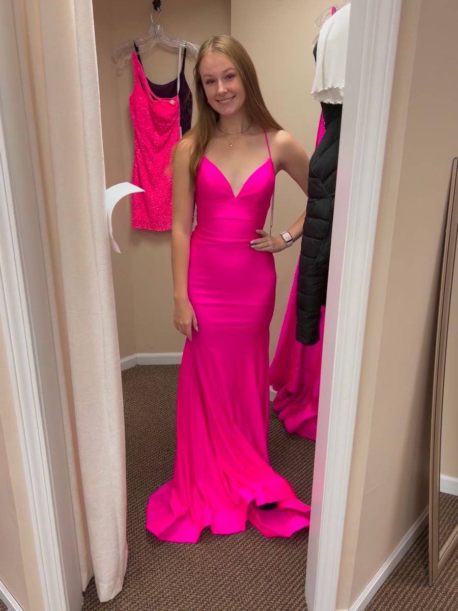 Modest Mermaid Spaghetti Straps Hot Pink Satin For Women Party Dress Long Formal Prom Dresses 22th Birthday Outfits AB1401