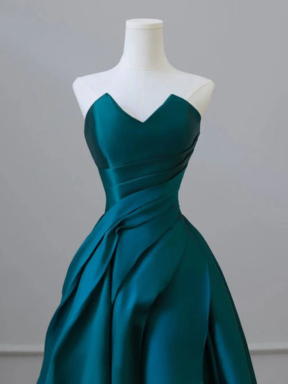 A-Line Sweetheart Satin Green Long Prom Dress Green Satin Long Formal Evening Dress AB199