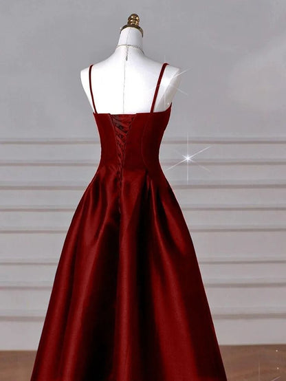 Classy Simple A-Line Dark Blue Satin Long Prom Dress, Dark Blue Long Formal Dress AB136