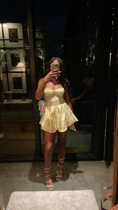 Classy A line Spaghetti Strap Yellow Satin For Black Girls For Teens With Bow-knot Party Short Mini 19th Birthday Dresses Hoco Outfit RB3787