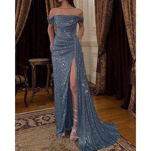 Meerjungfrauen-Abendkleid mit Trompetensaum und Schleppe, elegantes Promi-Kleid AB618