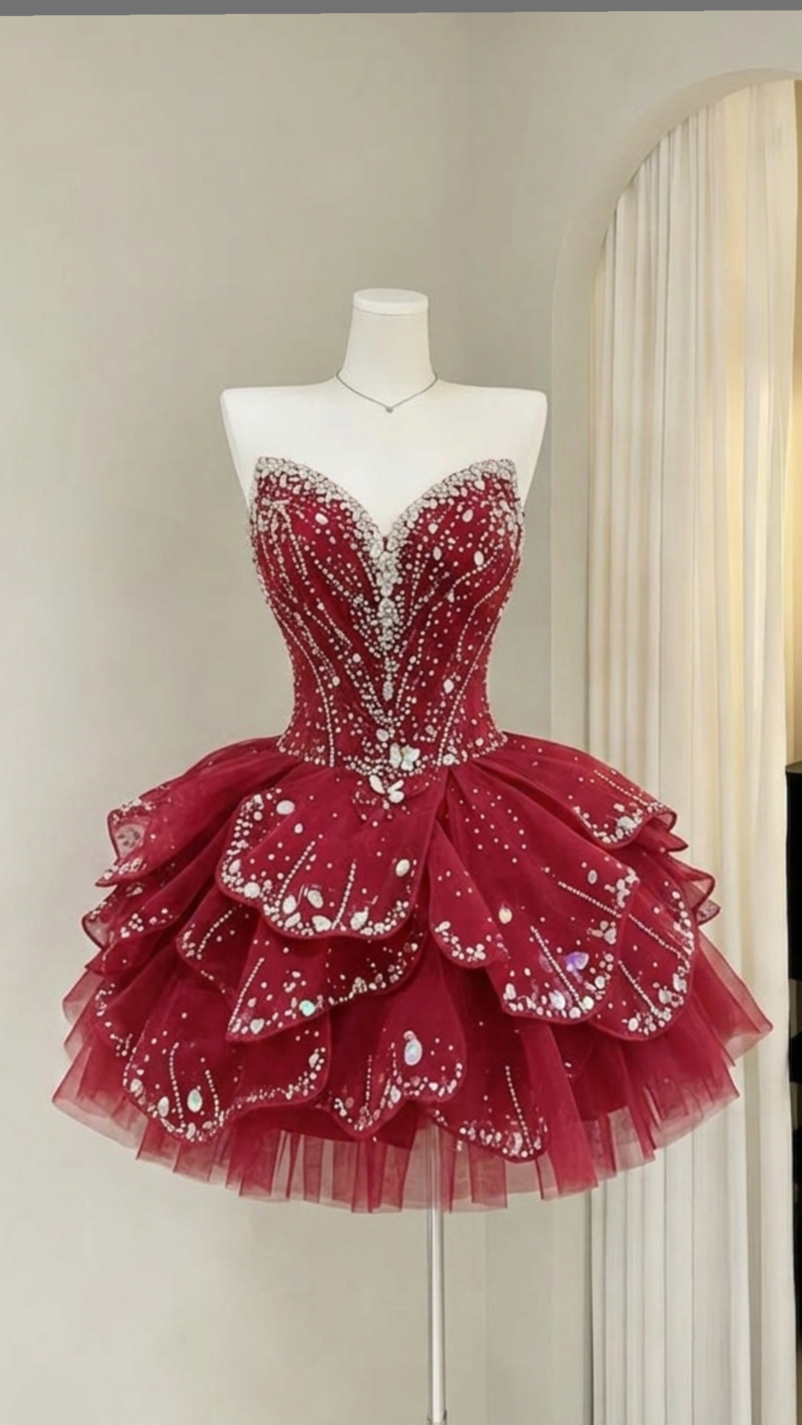 Glitter Ball Gown Sweetheart Burgundy With Silver Beads Short Freshman Graduation Dresses Inspo Senior Homecoming Outfits RB4737
