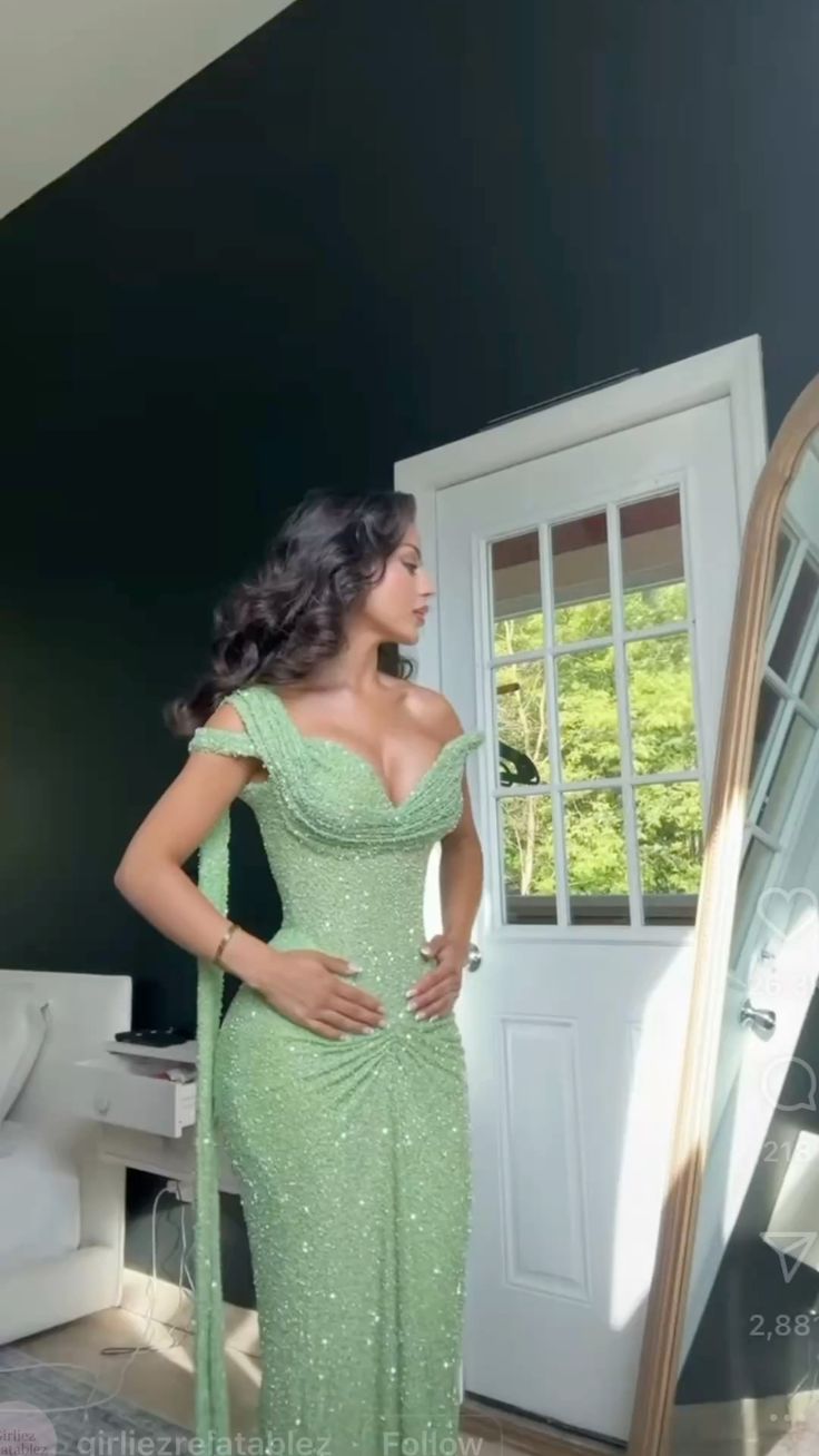 Nouvelle Arrivée Robe de Soirée Élégante Verte Robe de Bal Sirène Moulante pour Femmes N4069