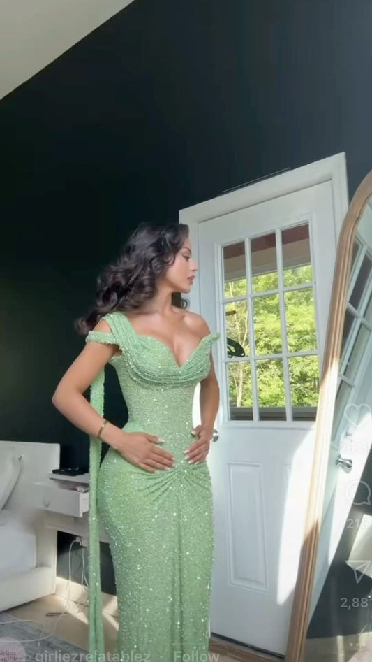 New Arrive Elegant Green Long Party Dress Prom Dresses Mermaid Bodycon For Women N4070