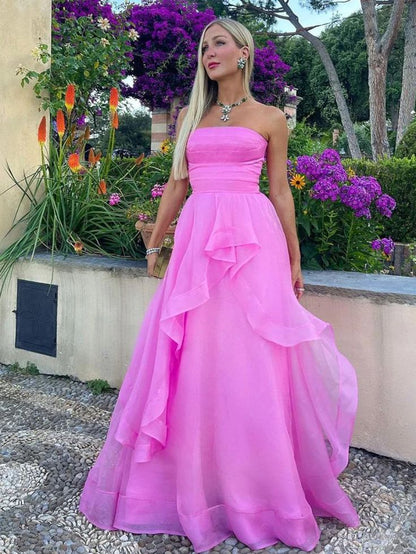 Robe de bal rose fuchsia bustier en organza, modèle AB397