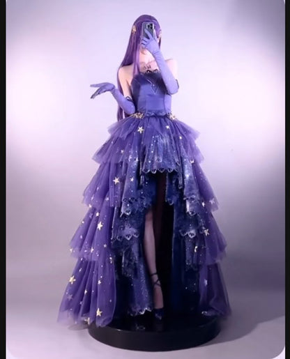 Elegantes, trägerloses, lila Satin-Abendkleid mit Spitze und asymmetrischem Saum, langes Partykleid, Abschlusskleid, formelles Abendkleid AB1959