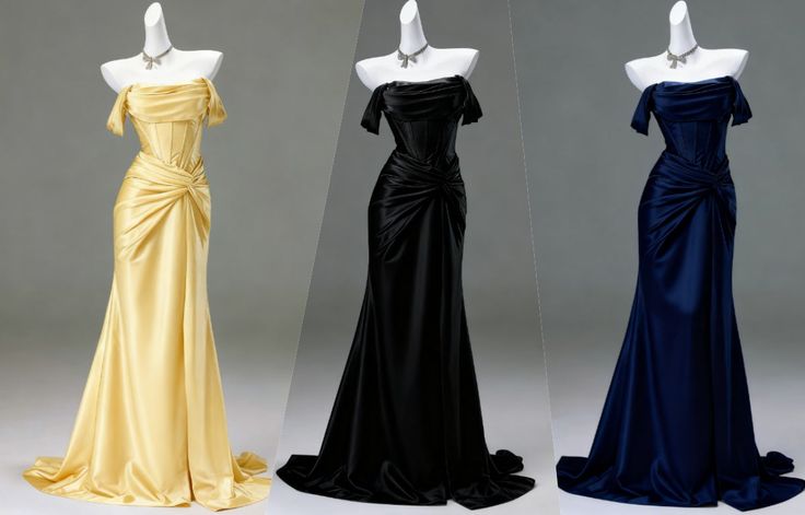 Robe de soirée sirène élégante en satin plissé, robe de bal de fin d'année à épaules dénudées N1870