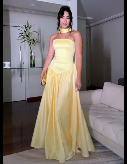 Charming A Line Strapless Yellow Satin Summer 20th Birthday Elegant Outfit Wedding Guest Dresses N4171