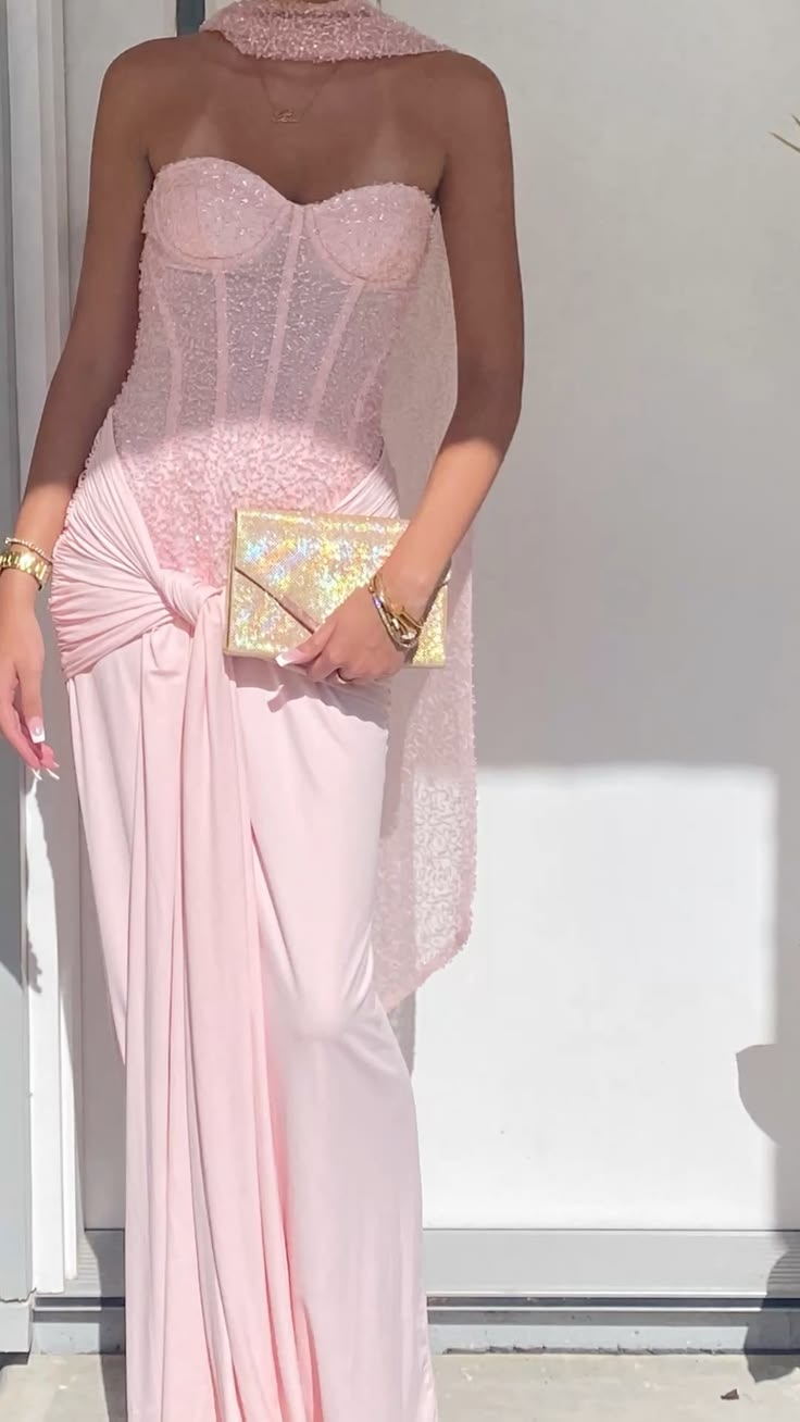 Nouvelle Arrivée Élégante Robe de Soirée Longue Rose à Sequins Cœur Robes de Bal Sirène Moulante pour Femmes N4072