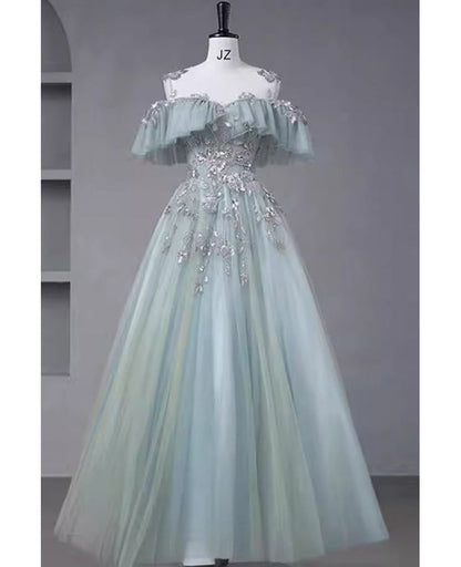 Princess Ball Gown Tulle Prom Dress With Beadings Prom Gown AB139