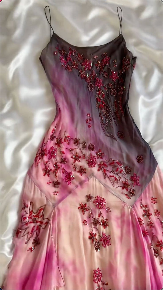 Vintage Meerjungfrauen-Kleid mit Spaghettiträgern und Perlenbesatz für Damen, langes formelles Ballkleid, Inspiration für den 22. Geburtstag AB1404