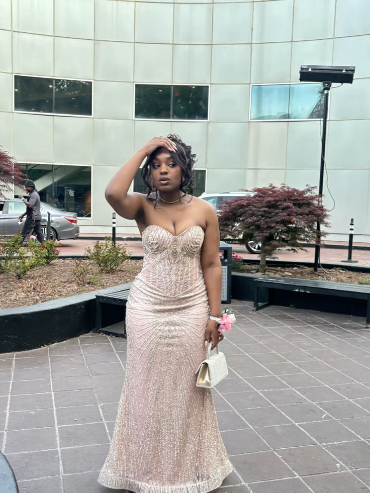 Superbes robes de bal sirène bustier rose poudré à paillettes robe longue de soirée N2478
