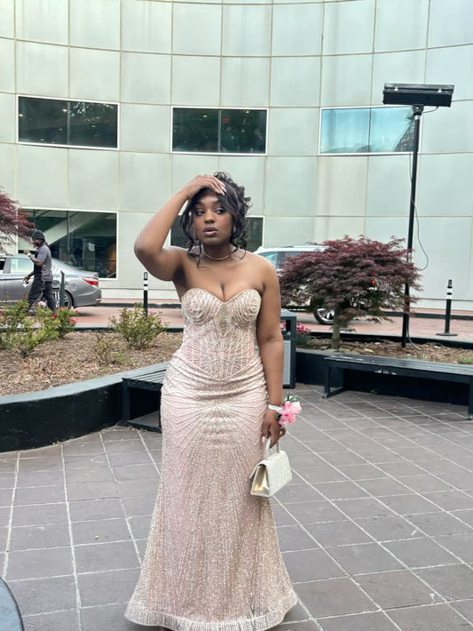 Stunning Prom Dresses Mermaid Sweetheart Blush Pink Sequin Long Formal Dress N2478