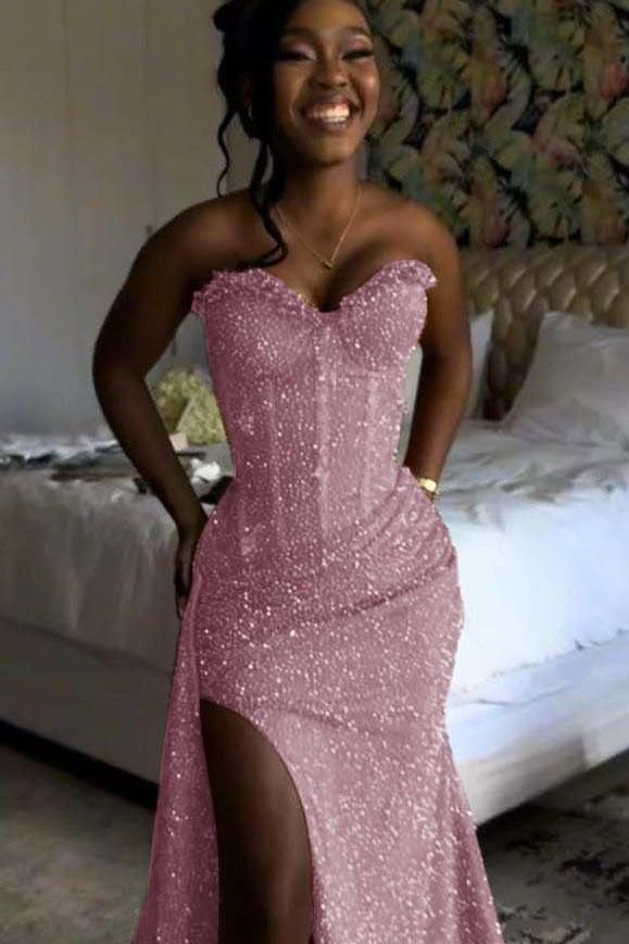 Orange Mermaid Prom Dress Sleeveless Sweetheart Sequined Formal Dress Party Gown For Women AB1531