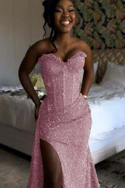 Orange Mermaid Prom Dress Sleeveless Sweetheart Sequined Formal Dress Party Gown For Women AB1531